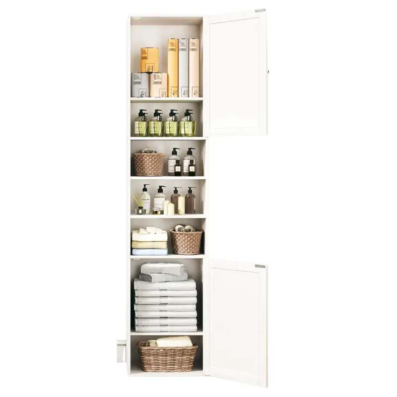 70.8" Tall Bathroom Slim Floor Storage Cabinet W/ 2 Barn Doors 1