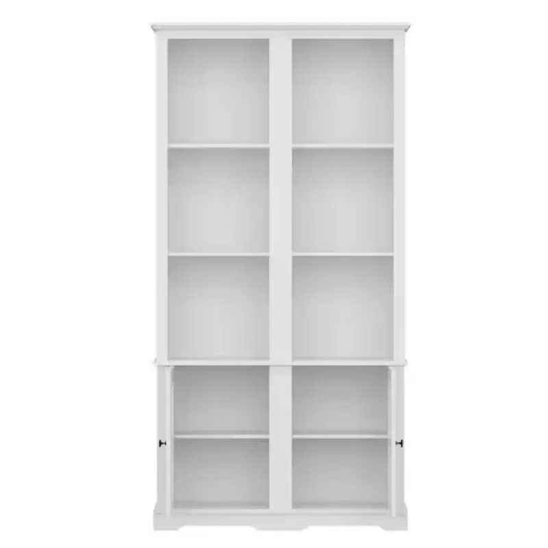70.9" H Wooden Storage Cabinet With Glass Doors And Open Shelves 1