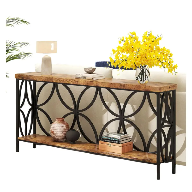 70.9" Industrial Console Table With 2-Tier Storage Shelf 1