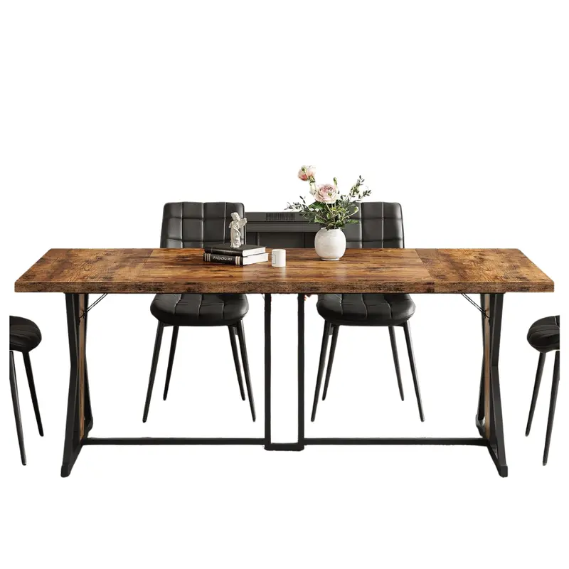 70.9" Wooden Rectangle Dining Room Table With Sturdy Metal Frame 1