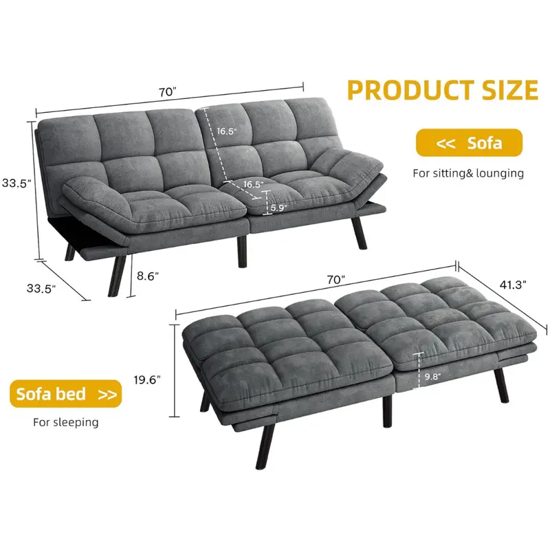 70" Folding Convertible Futon With Adjustable Backrest 1