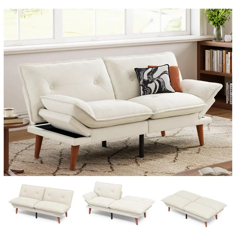 70" Linsy Home 3-In-1 Convertible Chenille Futon Couch 1