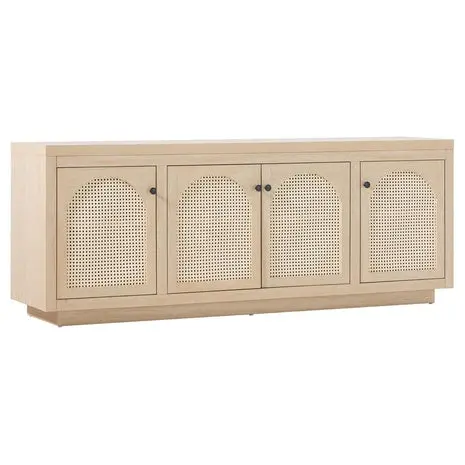 70" Walker Edison Sasha 4-Door Sideboard Buffet With Arched Rattan Panels 1