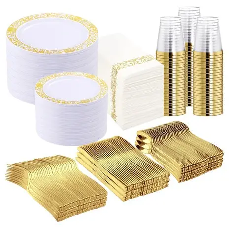 700 Piece Gold Plastic Dinnerware Set 1