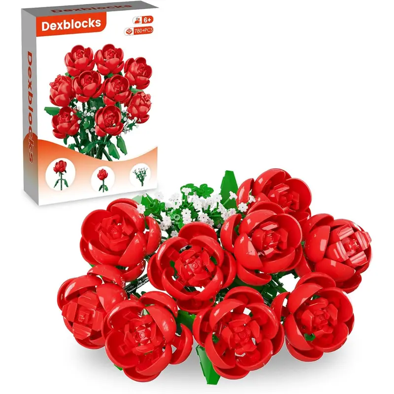 780-Piece Dexblocks Red Rose Building Flower Bouquet Kit 1