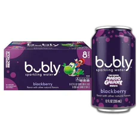 8 Cans Bubly Sparkling Water, Blackberry 1