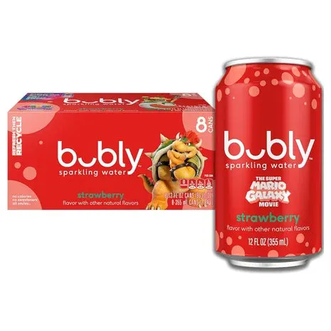 8 Cans Bubly Sparkling Water, Strawberry 1