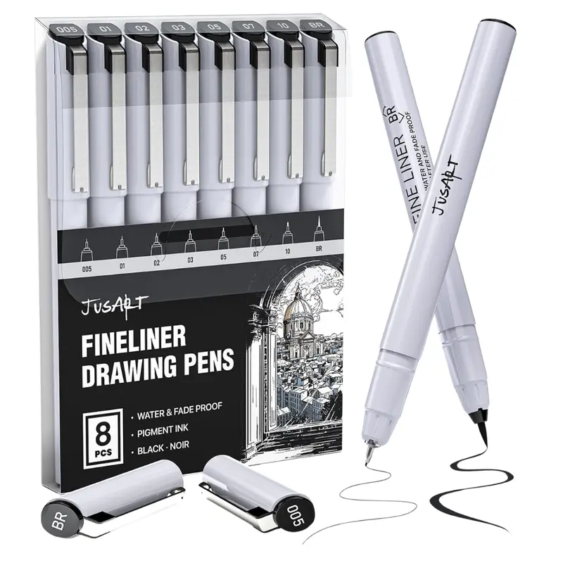 8-Count Fineliner Waterproof Black Pigment Ink Drawing Pens 1