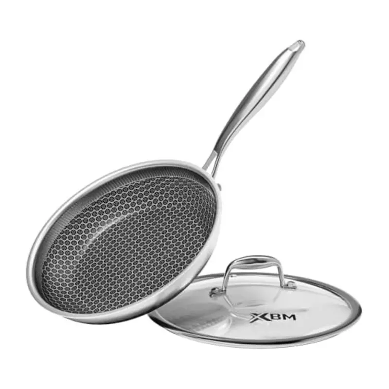 8" Honeycomb Stainless Steel Nonstick Frying Pan With Lid 1