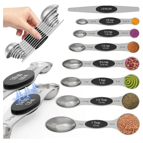 8 Magnetic Stainless Steel Measuring Spoons With Leveler 1