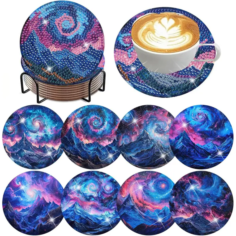 8-Pack 4" Non-Slip Diamond Painting Coasters W/ Holder 1