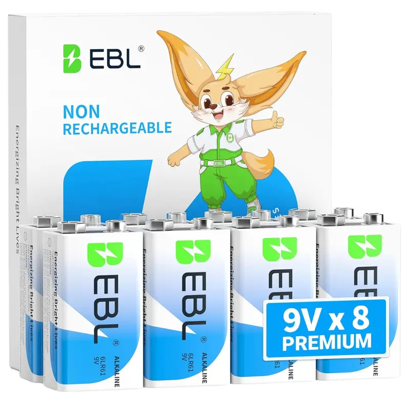8-Pack Ebl 9V Batteries Alkaline Power 9 Volt Battery 1