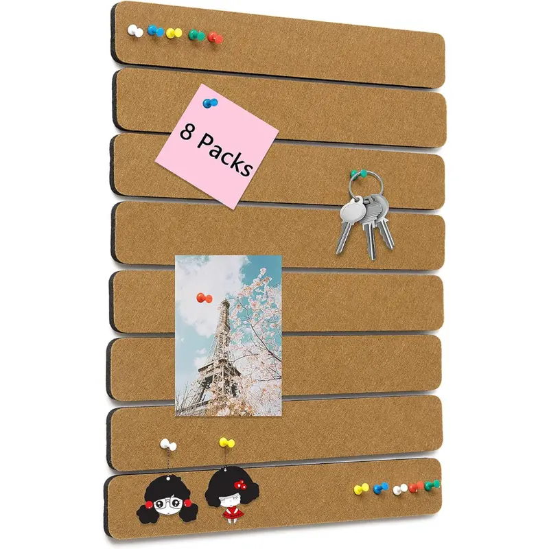 8-Pack Felt Pin Board Bar Strips Bulletin Board W/ 50 Push Pins (Various) 1