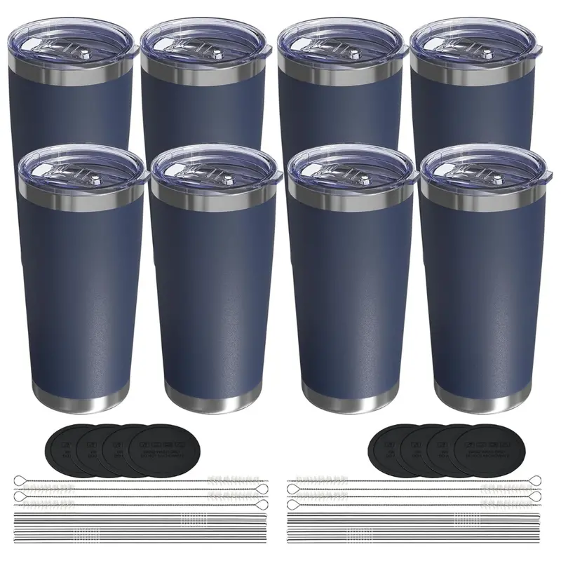 8-Pack Stainless Steel Vacuum Insulated Coffee Tumbler W/ Lid & Straw 1