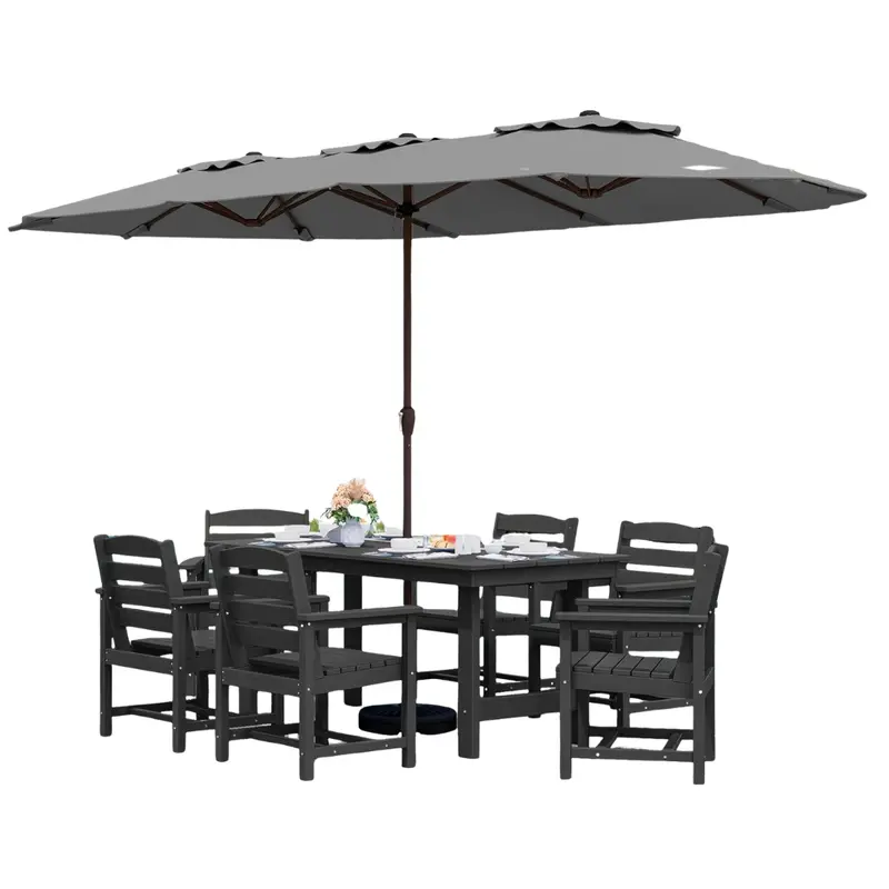 8-Piece Dining Sets With 15Ft Umbrella, Table And 6 Chairs 1