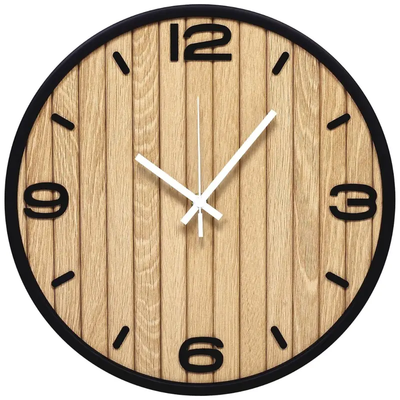 8" Wooden Round Non-Ticking Quartz Wall Clock 1