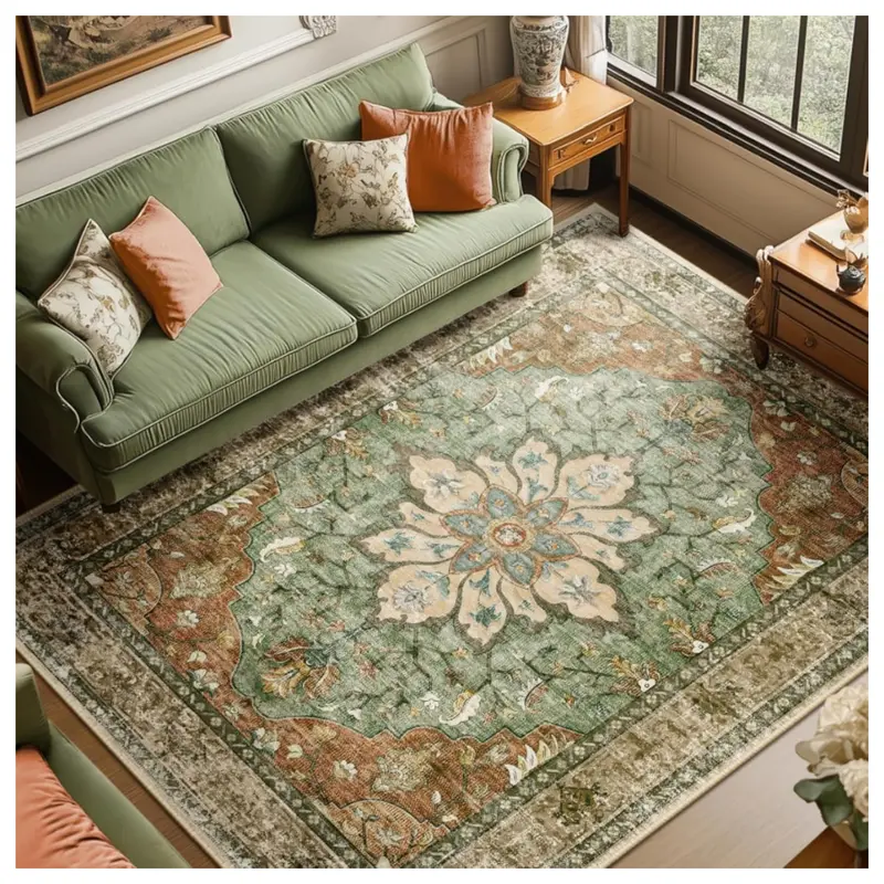 8' X 10' Washable Non-Slip Water Repellent Floral Vintage Area Rugs 1