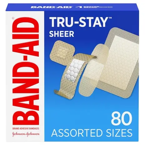 80 Band-Aid Tru-Stay Sheer Strips Sterile Assorted Bandages 1