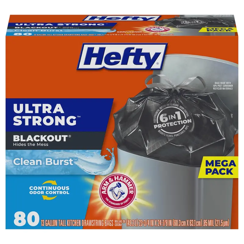 80-Count Hefty Ultra Strong 13 Gallon Trash Bags (Clean Burst) 1