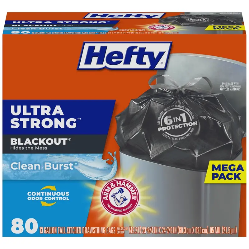 80-Count Hefty Ultra Strong 13 Gallon Trash Bags (Clean Burst) 1
