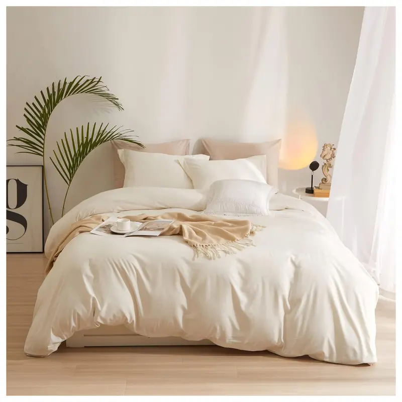 80'' X 90'' Cream White Duvet Cover With 2 Pillowcases 1