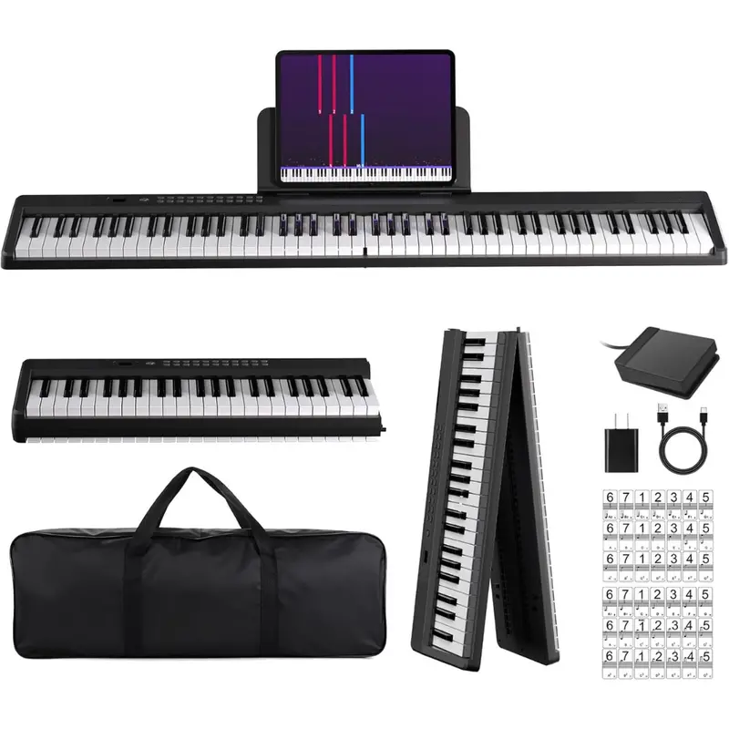 88-Key Portable Folding Piano Keyboard With Bluetooth Midi & Carry Case 1