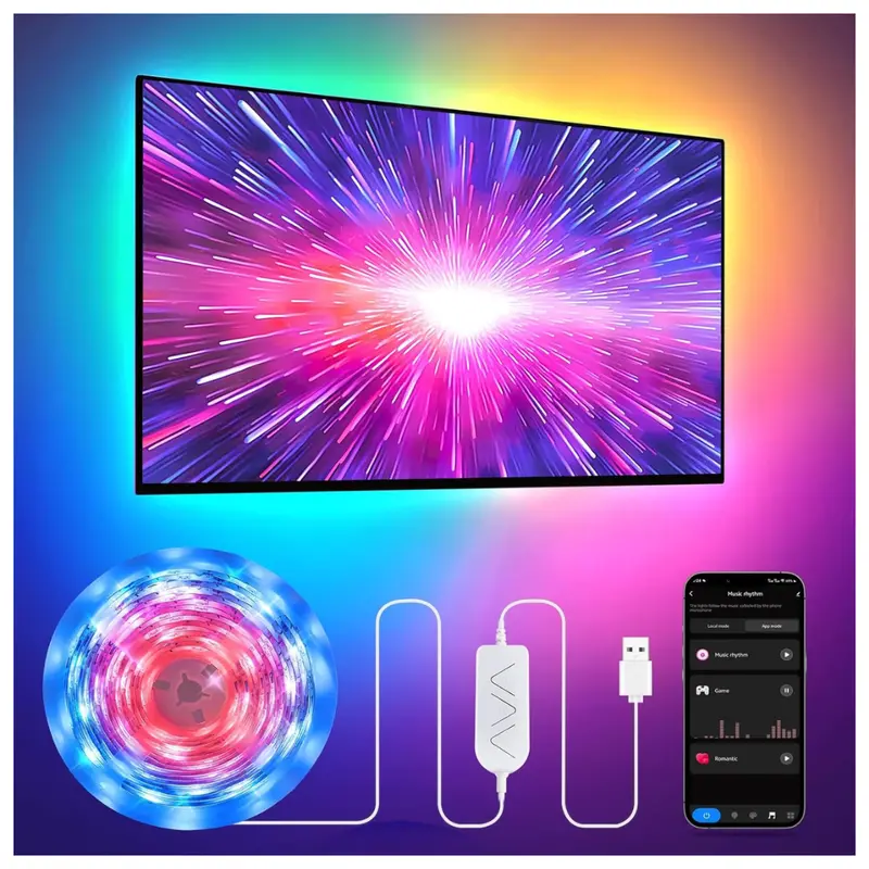 9.84Ft Led Backlight Strip Behind Tv With Music Sync 1