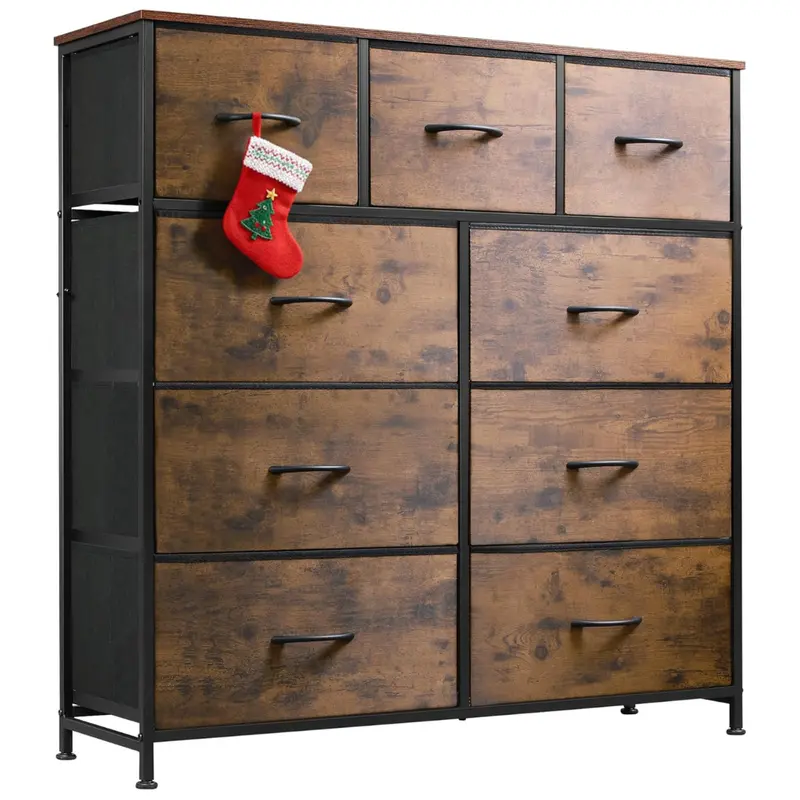 9-Drawer Tall Fabric Dresser W/ Steel Frame & Wood Top (2 Color) 1