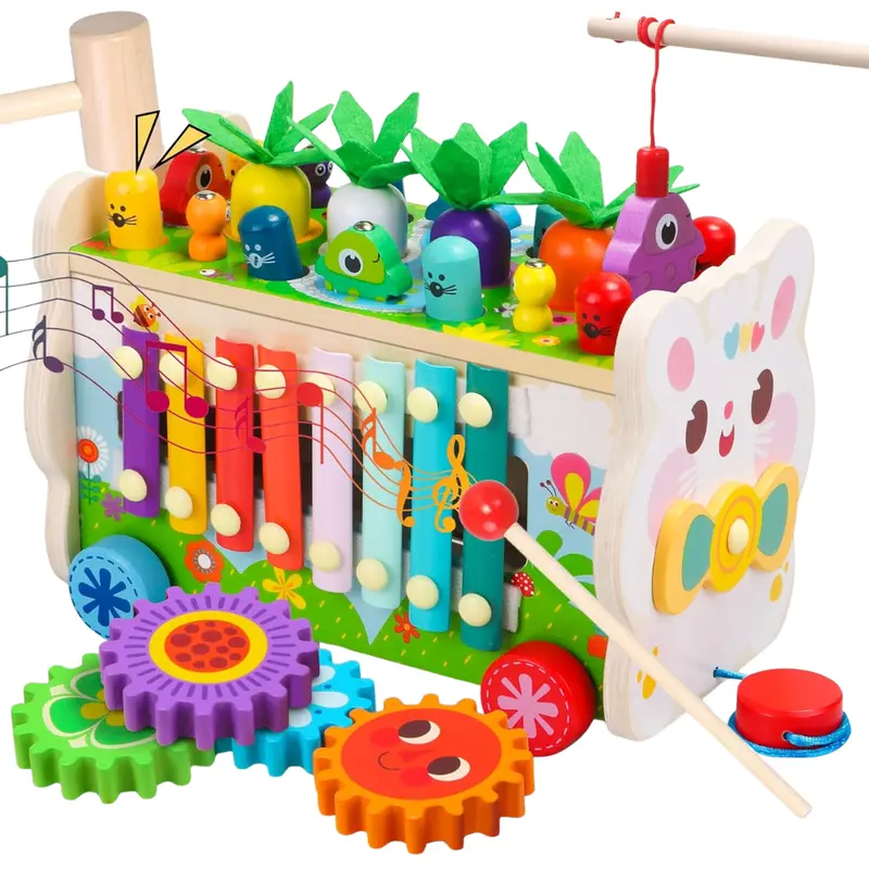 9 In 1 Wooden Montessori Hammering Toy With Xylophone 1