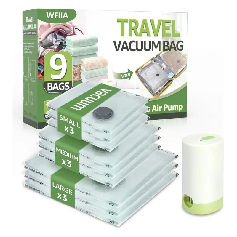 9-Pack Of 3 Sizes Vacuum Seal Bags With Rechargeable Air Pump 1