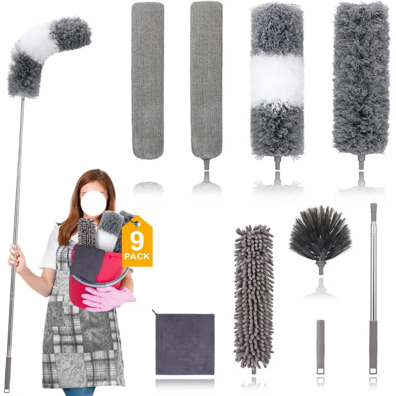 9-Piece Reusable Microfiber Extendable Feather Duster (30" To 100") 1