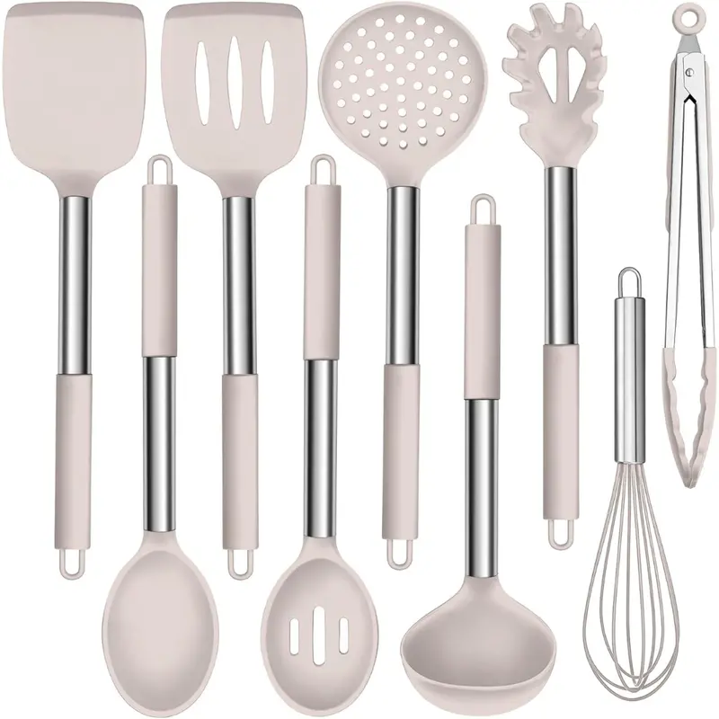 9-Piece Silicone Kitchen Utensils Set With Stainless Steel Handles 1