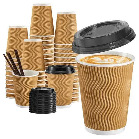 90 12Oz Coffee Cups With Lids & Straws 1