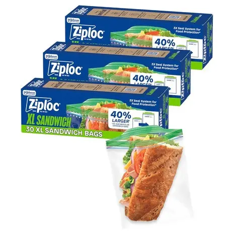 90 Ziploc Xl Sandwich And Snack Bags With Easyguide Texture 1