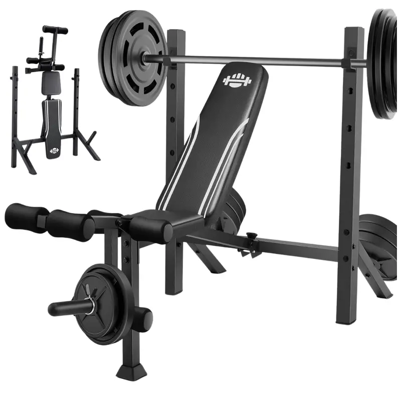 900Lb Capacity Adjustable Weight Bench Set With Squat Rack 1