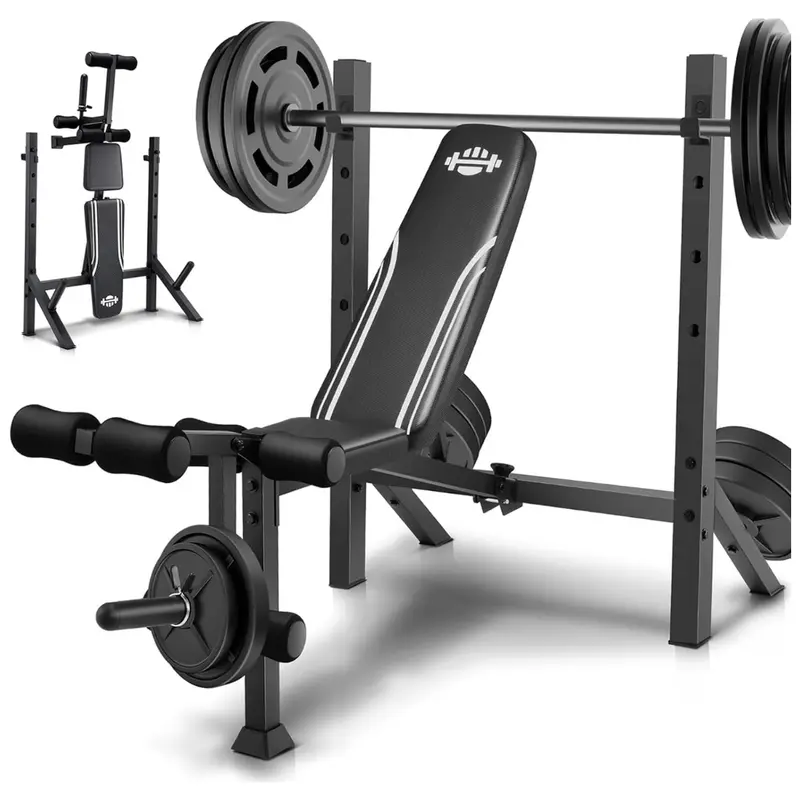 900Lb Capacity Adjustable Weight Bench Set With Squat Rack 1