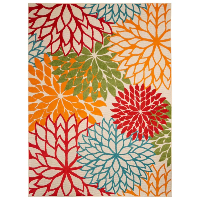 9'6" X 13' Nourison Home Aloha Green Tropical Indoor/Outdoor Fabric Rug 1