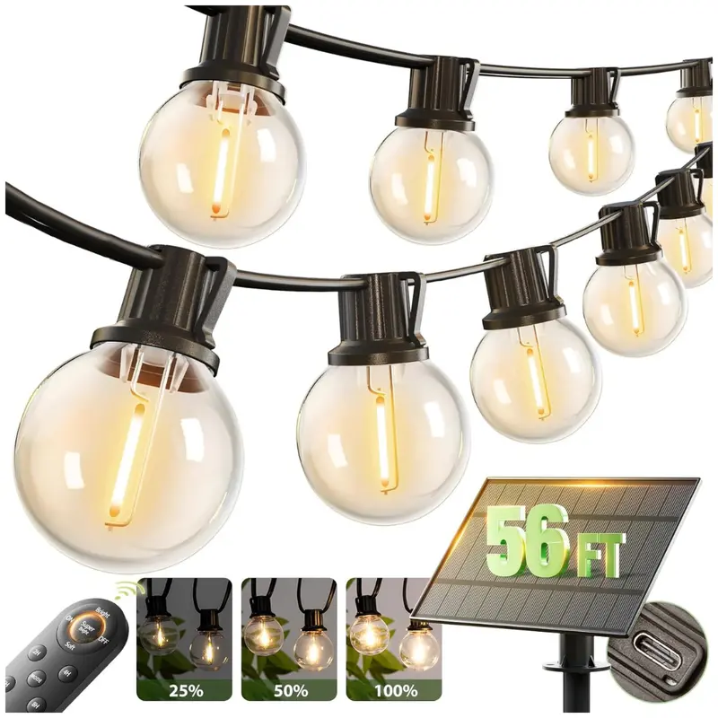 Addlon 56' (50+6) Outdoor Solar String Lights W/ Remote 1