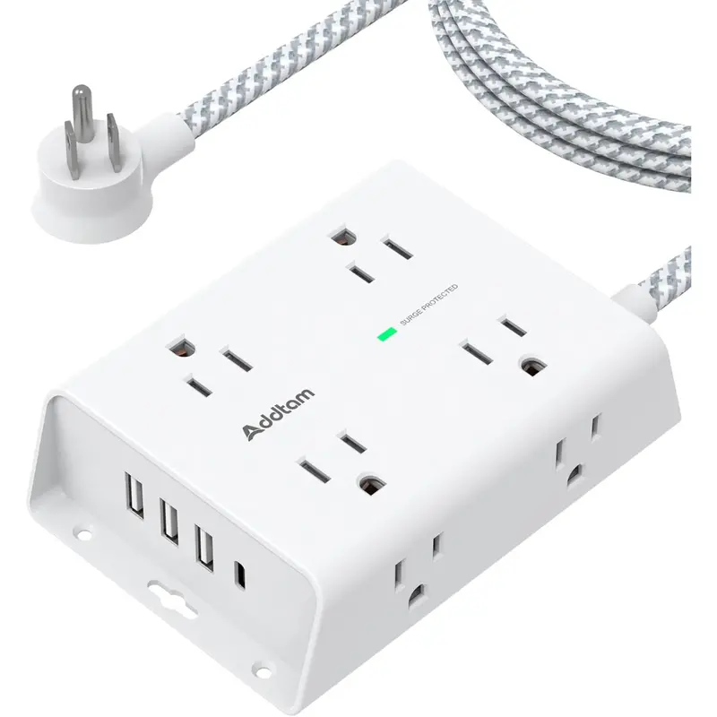 Addtam 8-Outlet Power Strip W/ 3 Usb-A & 1 Usb-C Ports, Flat Plug 1