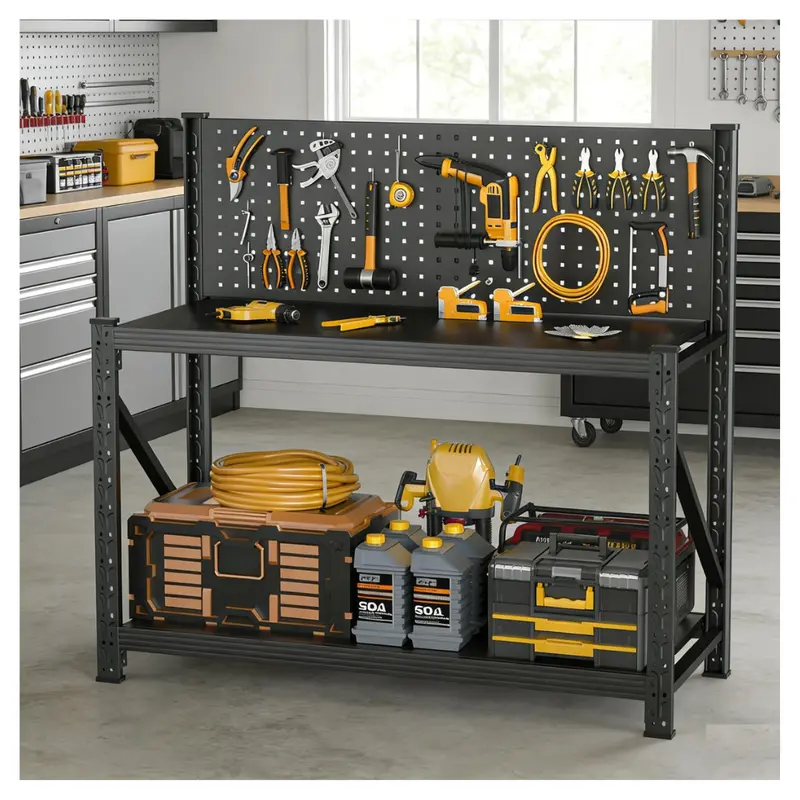 Adjustable Height Storage Work Bench With Pegboard 1