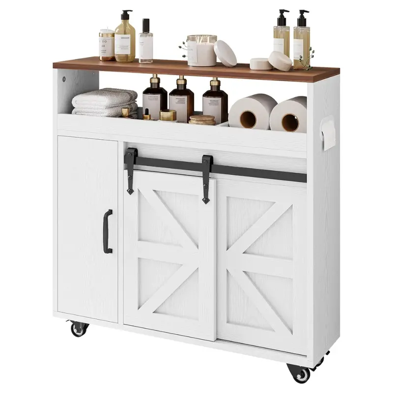 Adjustable Slim Toilet Paper Cabinet With 4 Rolling Wheels 1