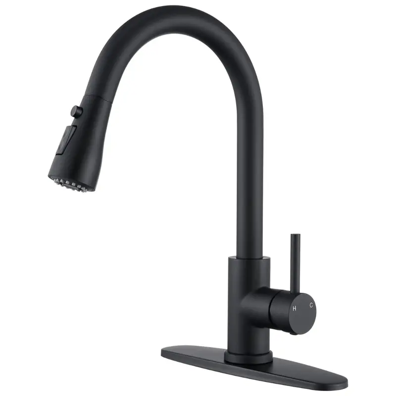 Aiodzlfd Matte Black Kitchen Faucet With Pull-Down Sprayer 1