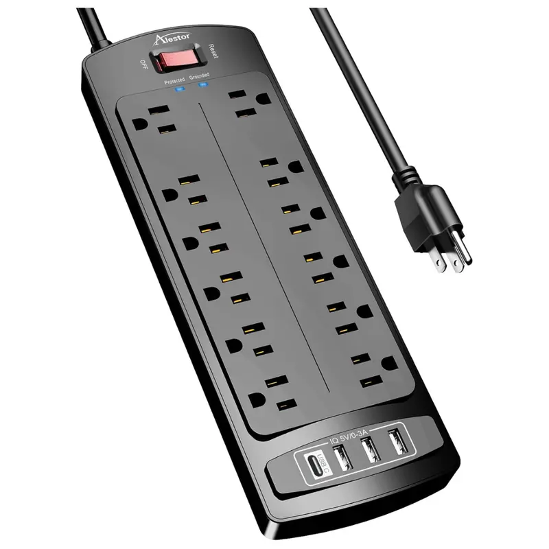 Alestor 12-Outlet 4-Usb 6Ft Extension Cord Surge Protector 1