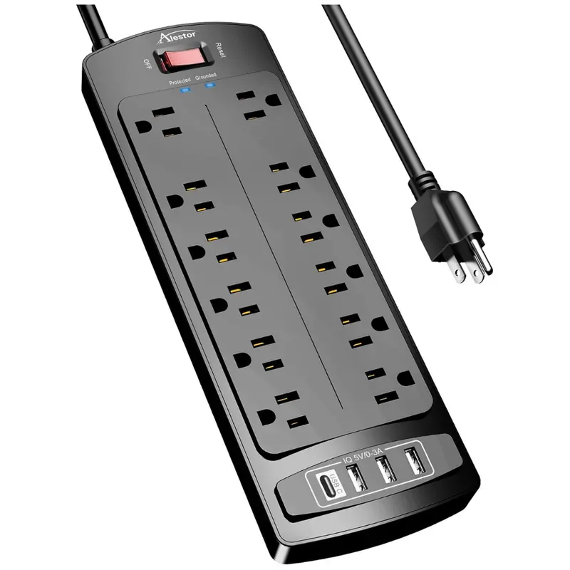 Alestor 12-Outlet 4-Usb 6Ft Extension Cord Surge Protector 1