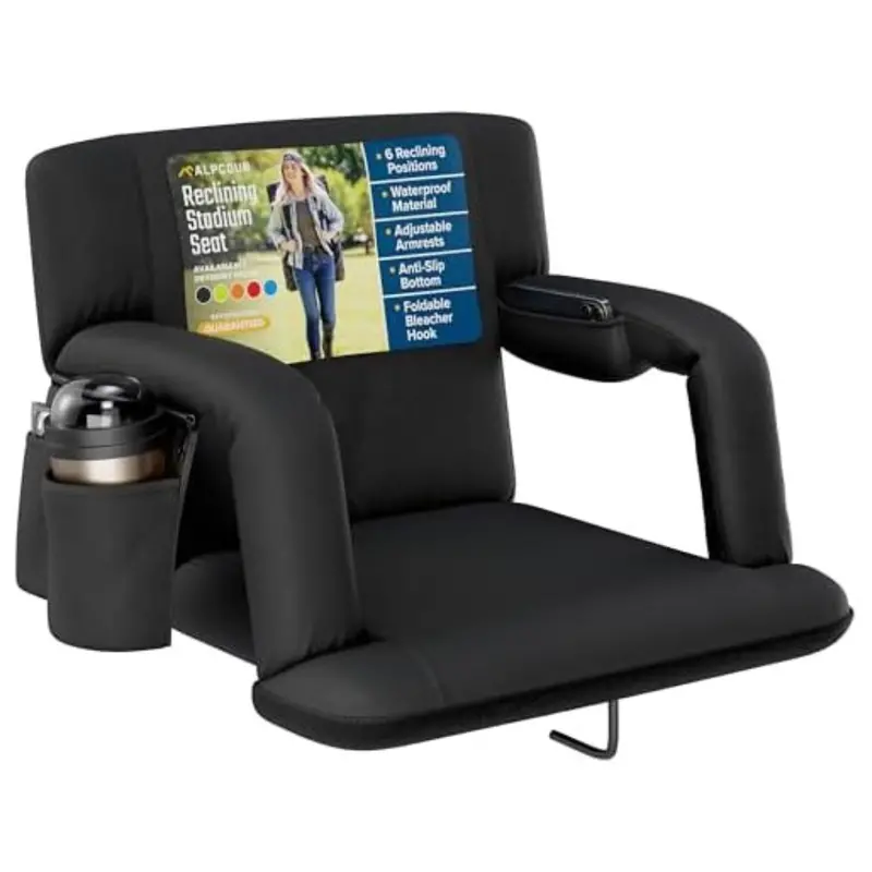 Alpcour 21" Reclining Stadium Seat With Armrests And Side Pockets 1