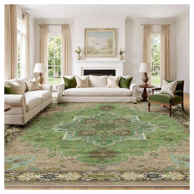 Amada Homefurnishing 8' X 10' Vintage Washable Low-Pile Non-Slip Area Rug 1