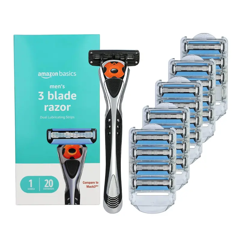 Amazon Basics Men's 3-Blade Motion Sphere Razor W/ 20 Blade Cartridges 1