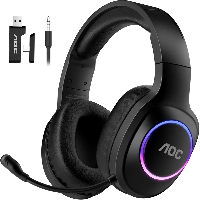 Aoc Wireless Rgb Gaming Headset W/ Noise Canceling Mic (Ps5 / Switch / Pc) 1