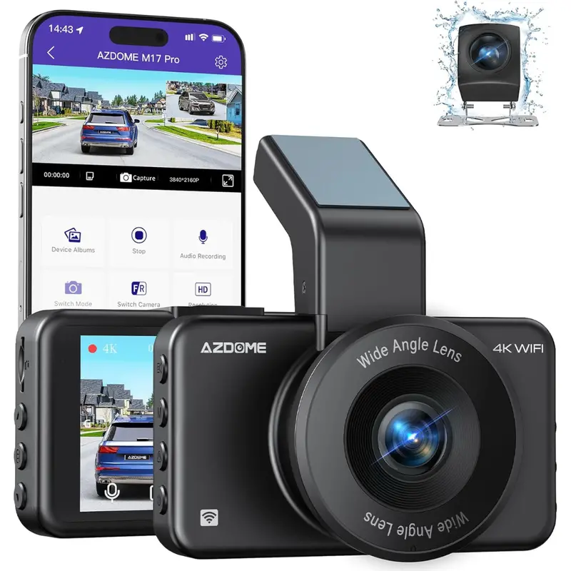 Azdome M17pro 4K (Front / 1080P Rear) Wifi 6 Adas Dashcam 1