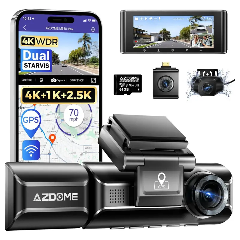 Azdome M550 Max 4K 3 Channel Triple Dash Cam With 64Gb Card 1